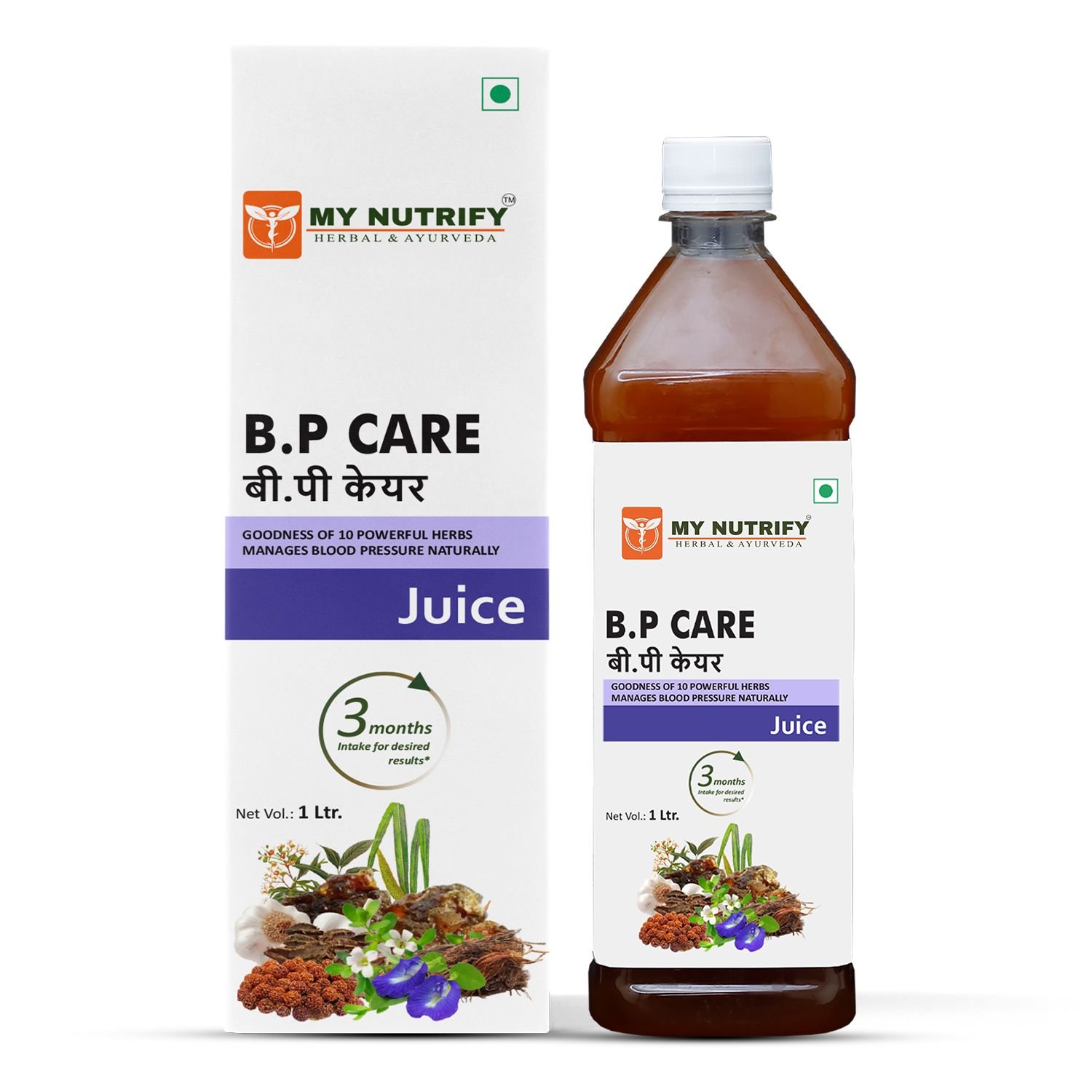 My Nutrify Herbal & Ayurveda's BP Care Juice 1 Ltr  Natural Blood Pressure Management, Helps Reduce Stress and Supports Heart Function. Enriched with Bach, Sarpagandha, Shankhpushpi, and many other herbs.