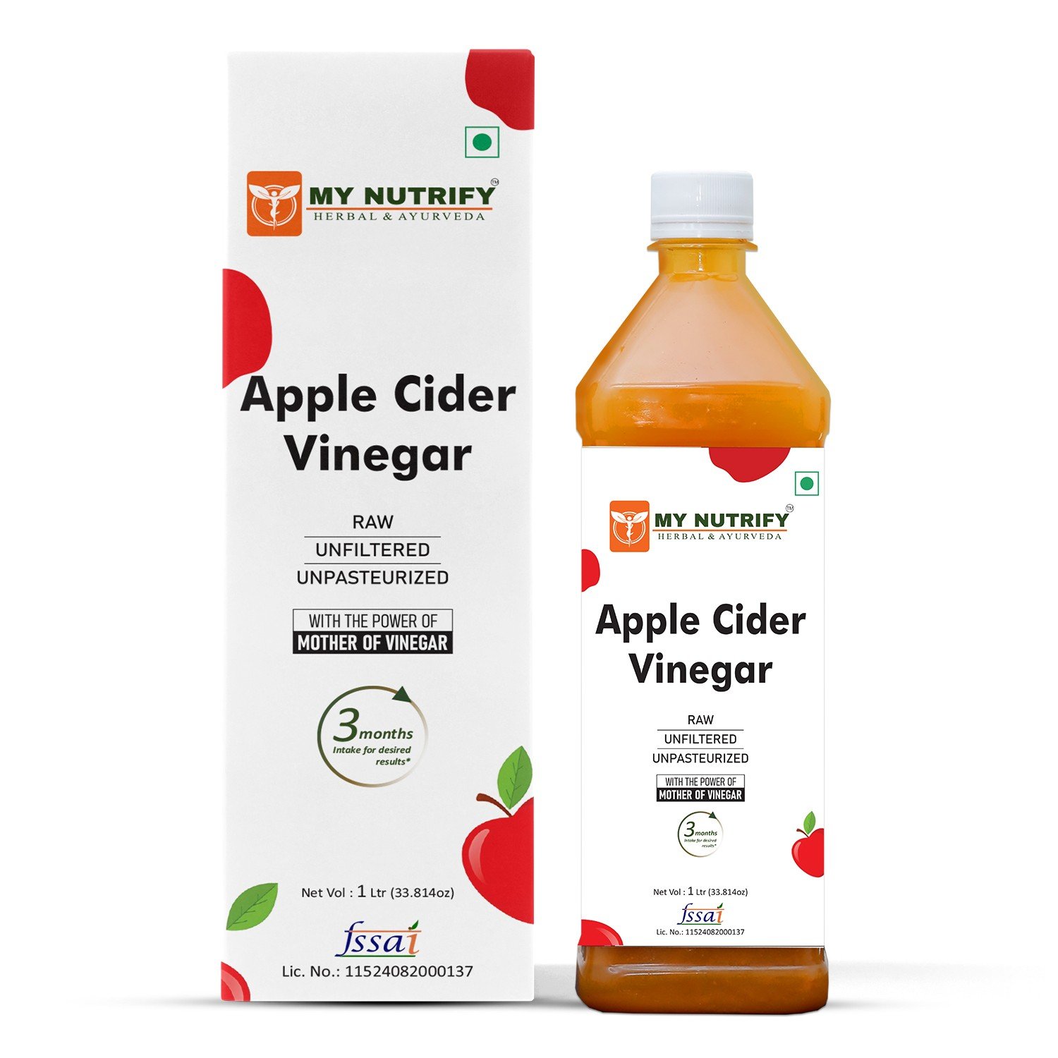 My Nutrify Herbal & Ayurveda's  Apple Cider Vinegar- 1 Ltr  | Raw, Unfiltered & With Mother | Aids Digestion, Detox, Supports Weight Management, Boosts Immunity, Improves Skin & Hair Health | 500ml / 1000ml