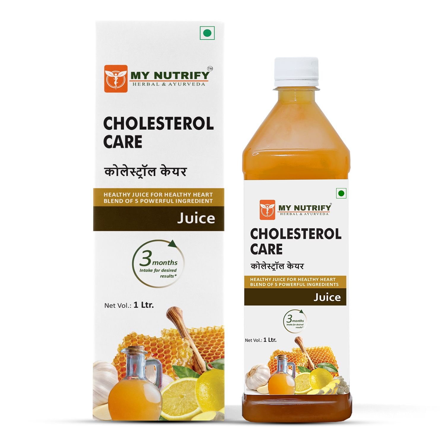 My Nutrify Herbal & Ayurveda's  Cholesterol Care Juice Boosts Heart Health, Supports Cholesterol Balance with  Ginger, Garlic, Lemon, Honey & Apple Cider Vinegar's Antioxidant & Detox |  1 Ltr 